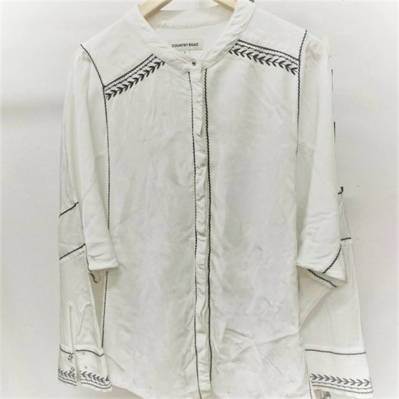 COUNTRY ROAD White Embroidered Panel Office Blouse Shirt RRP$179 - Picture 10 of 12